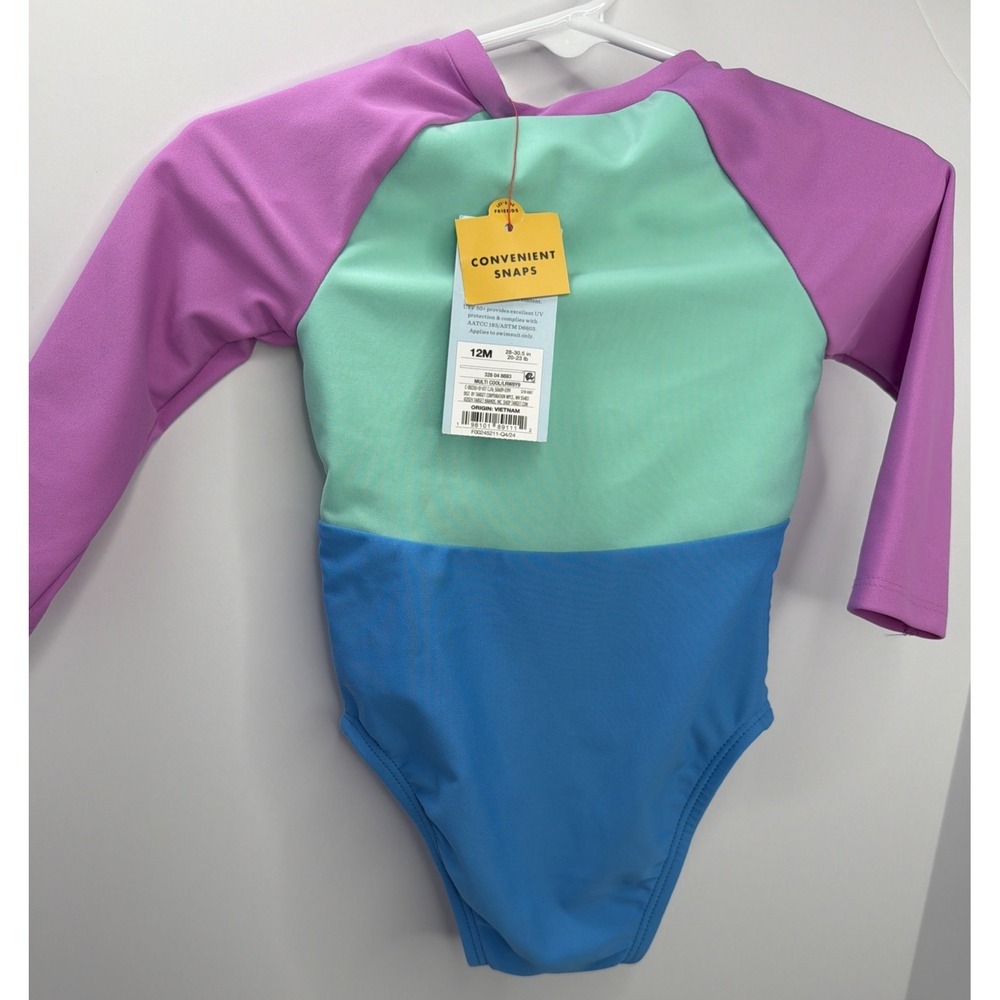 NWT Cat & Jack Girls' Long Sleeve Half Zip One Piece Swimsuit Size 12 Month - Picture 9 of 11